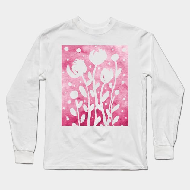 Whimsical watercolor flowers – pink Long Sleeve T-Shirt by wackapacka